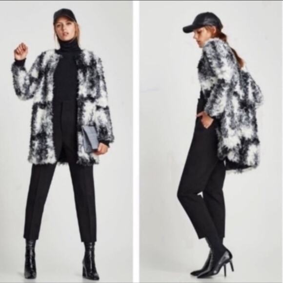 Zara tricolor texturized faux fur jacket - Picture 1 of 7